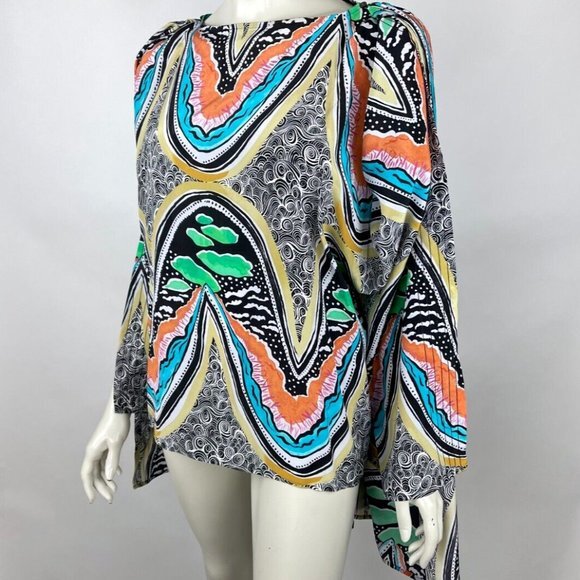 Jim Thompson‎ Silk Short Wrap Kaftan Women 10 NWOT Hi Low Abstract Tunic Top - Picture 2 of 12